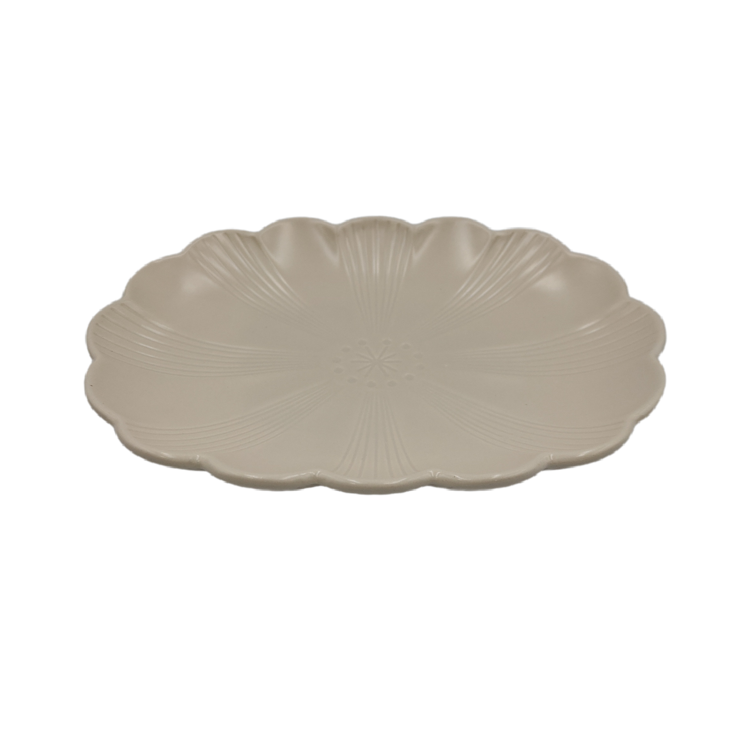 Chrysanthemum-shaped pottery plate white