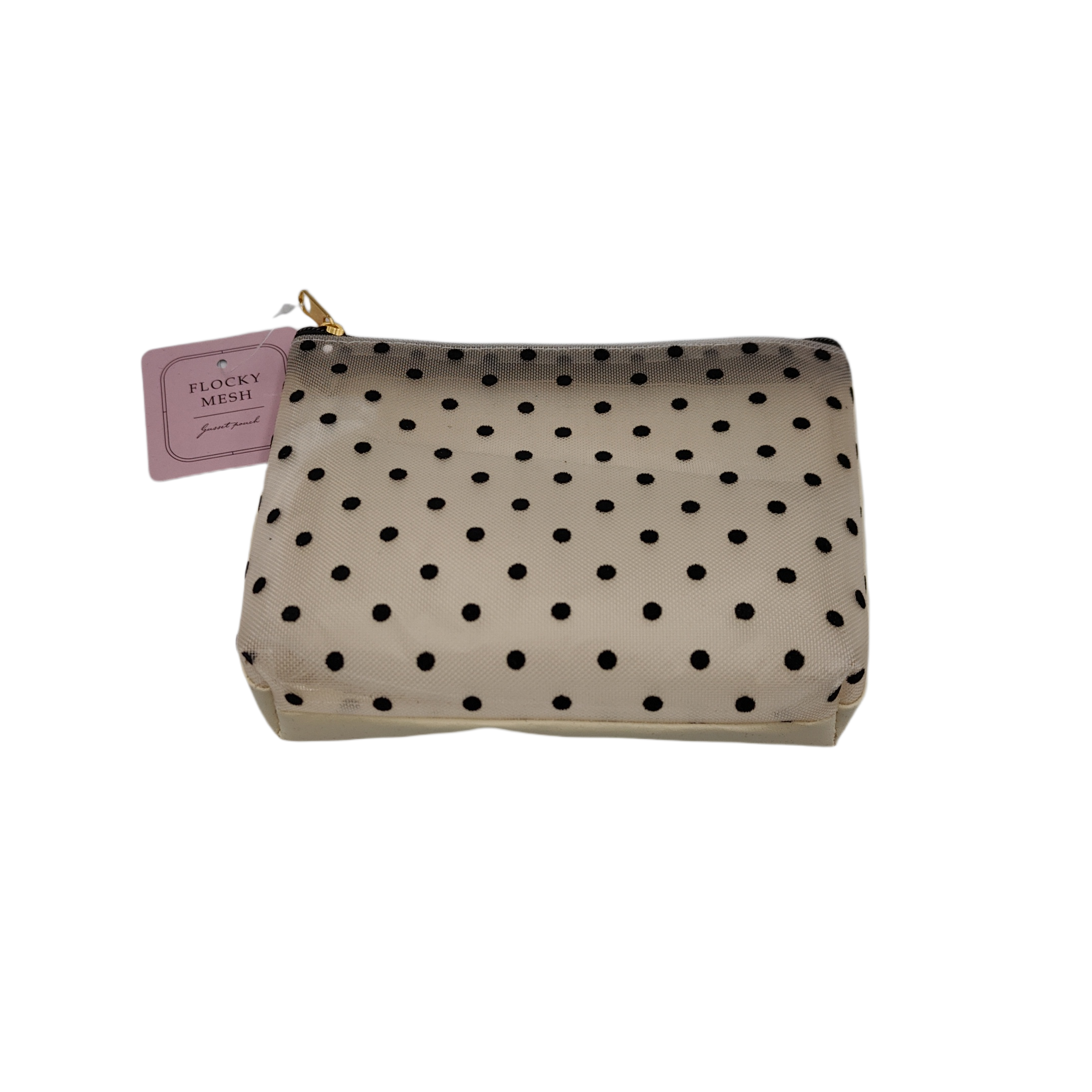 Flocky mesh pouch with gusset