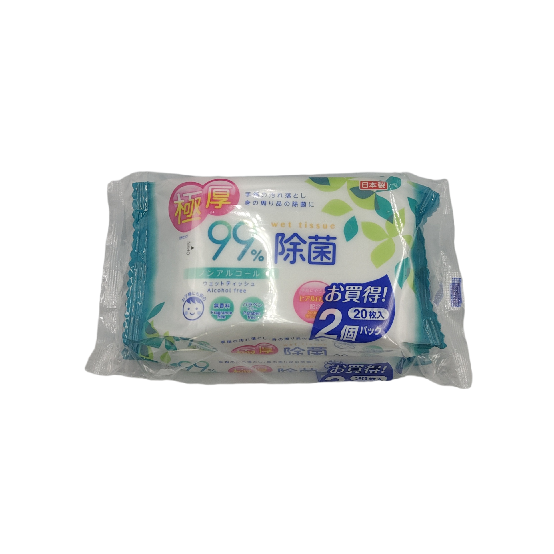 Extra thick No.n-alcoholic bacteria removal wet wipes 20s 2p