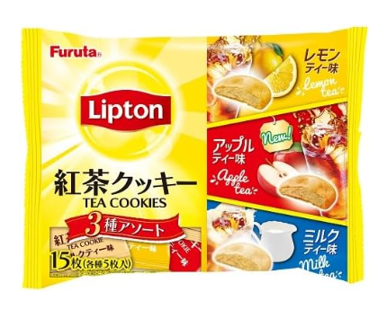 134/2 4902501626221 2g2 Furuta Confectionery Lipton Black Tea Cookies, 3 Types Assorted, 15 Pieces